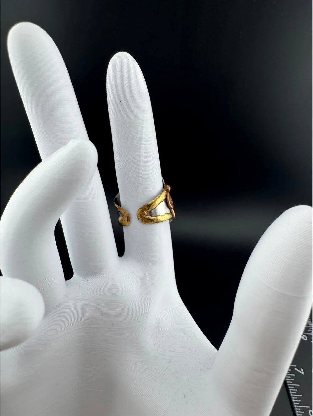 Adjustable Mixed Metal Ring with Natural Oval Stone Accent